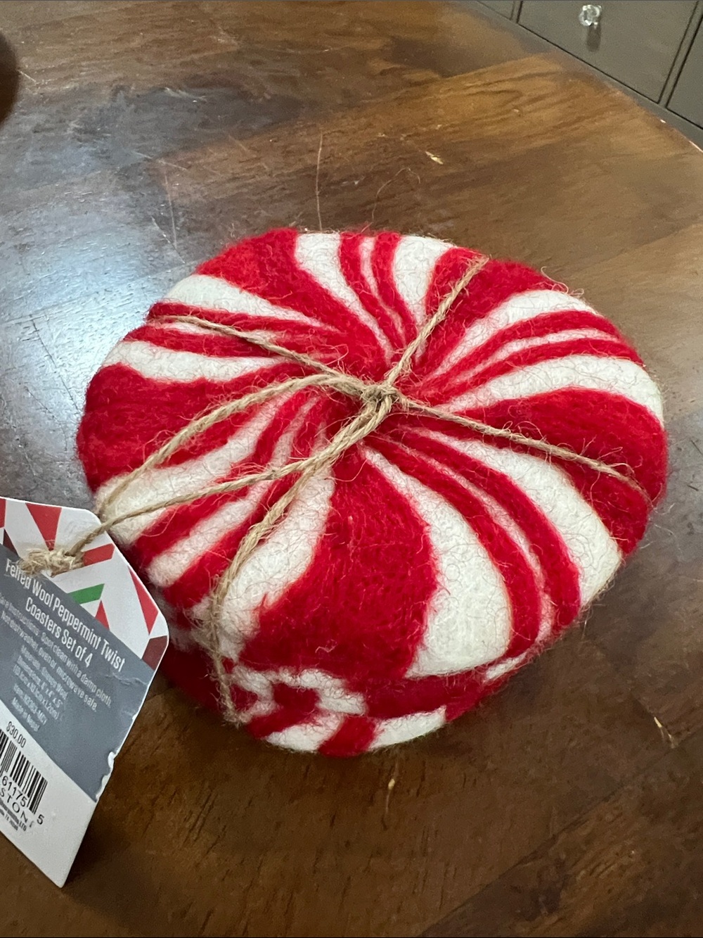 Holiday Peppermint Twist Red & White Felt Coaster Set - 4 Unbranded
